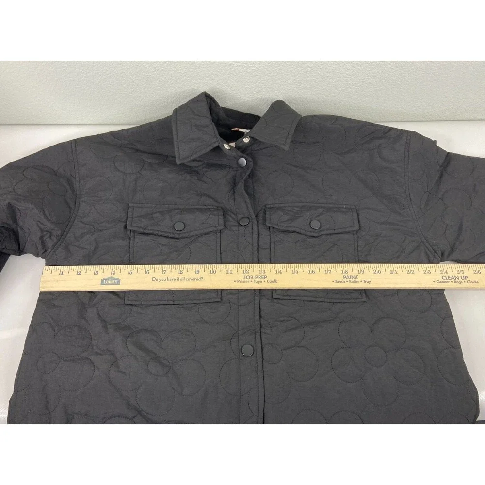 Entro Women Large Black Jacket Metal Snap Flower Quilting Lightweight